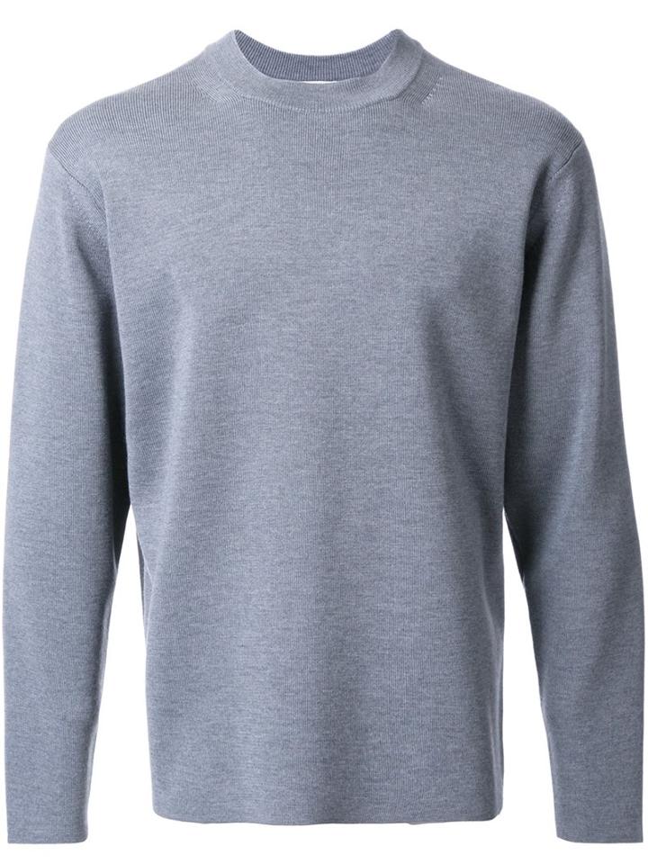 H Beauty & Youth. Ribbed Crew Neck Jumper, Men's, Size: Large, Grey, Wool
