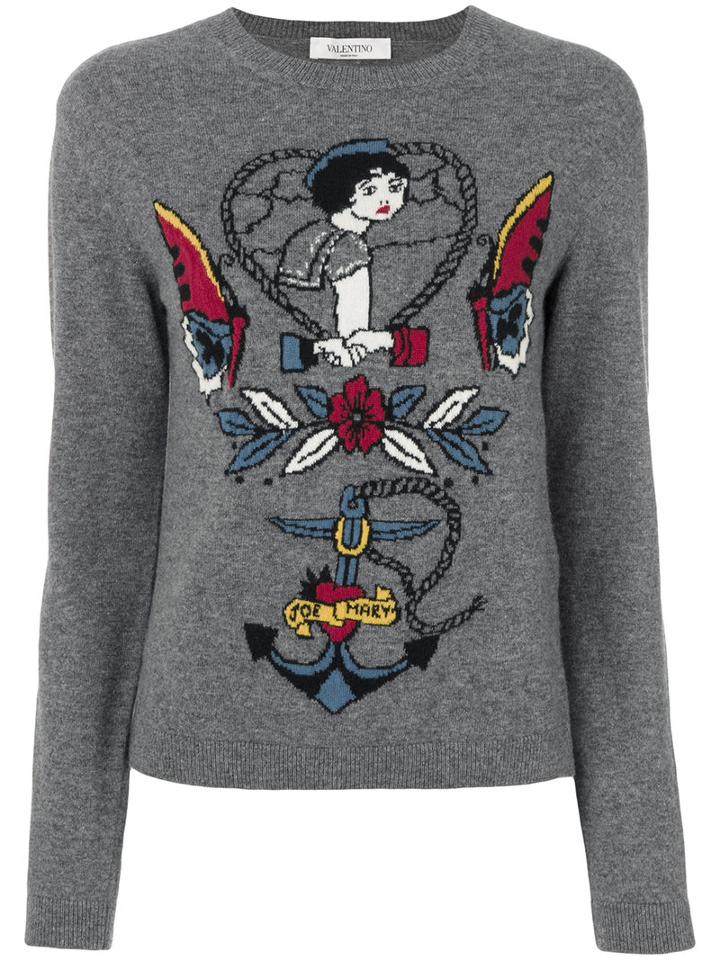 Valentino - Tattoo Intarsia Jumper - Women - Cashmere/virgin Wool - S, Grey, Cashmere/virgin Wool