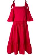 Alberta Ferretti - Cutout Shoulder Tiered Dress - Women - Cotton - 44, Pink/purple, Cotton