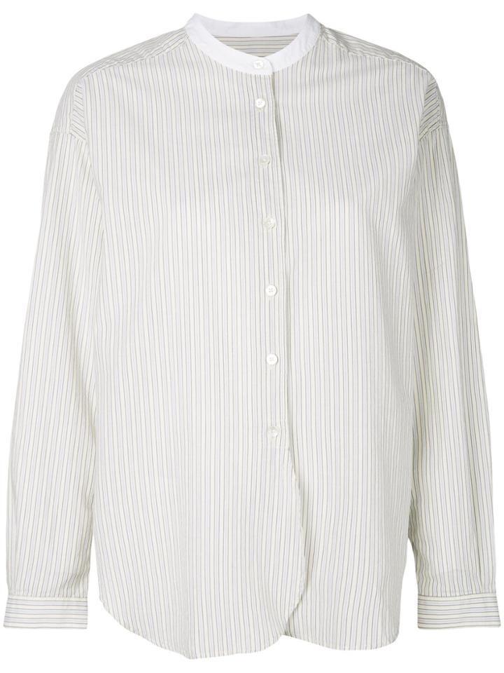 Closed Striped Mandarin Collar Shirt - Yellow & Orange