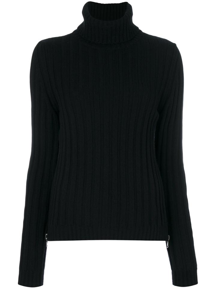 Moschino Ribbed Side Zip Turtleneck Sweater - Black