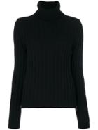 Moschino Ribbed Side Zip Turtleneck Sweater - Black