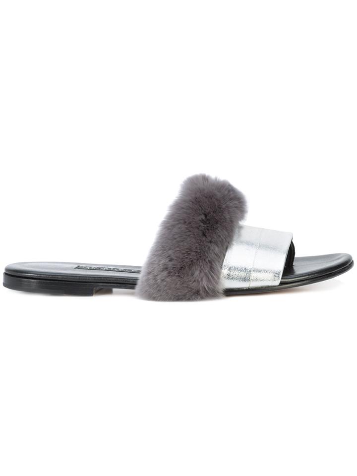 Newbark Fur Trimmed Sandals - Black