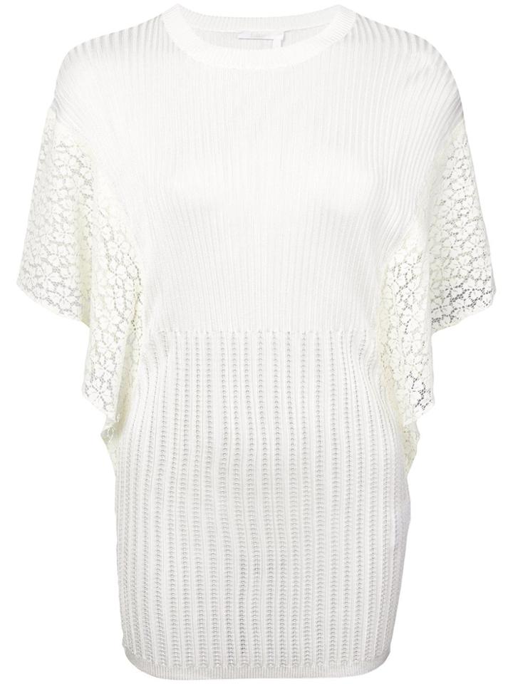 Chloé Rib Knit Sheer Lace Top - White