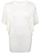Chloé Rib Knit Sheer Lace Top - White