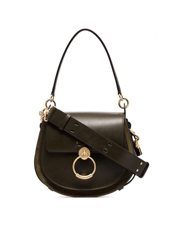 Chloé Green Tess Leather And Suede Shoulder Bag