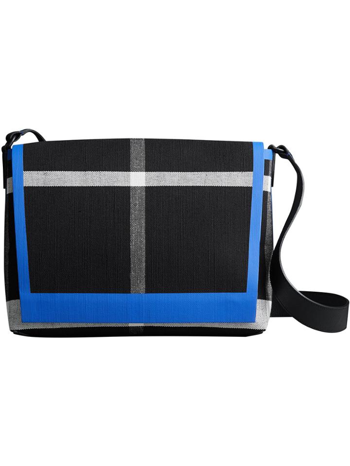 Burberry Medium Leather Trim Check Messenger Bag - Black