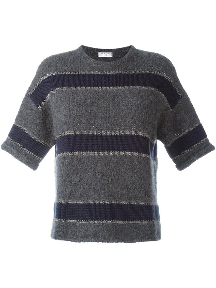 Brunello Cucinelli Striped Sweater, Women's, Size: Medium, Grey, Silk/polyamide/cashmere/virgin Wool