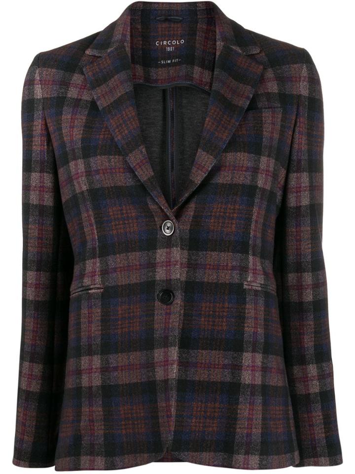 Circolo 1901 Plaid Print Single-breasted Blazer - Blue