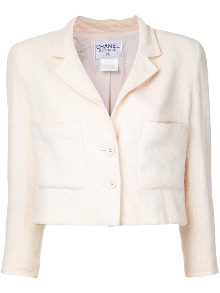 Chanel Vintage Cc Logo Button Jacket - Nude & Neutrals