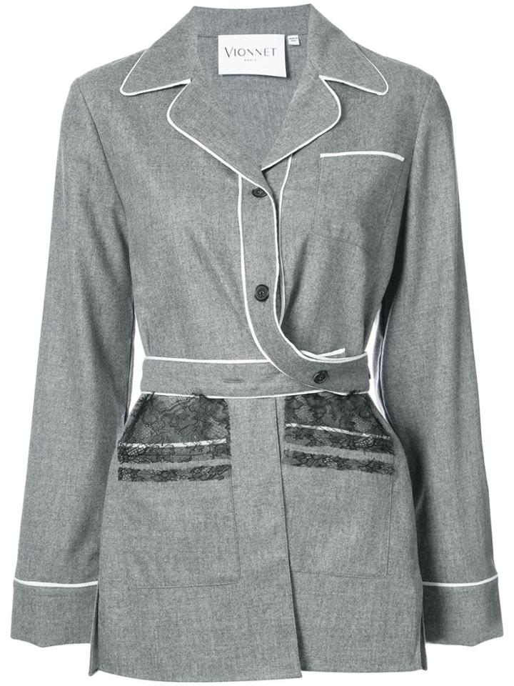 Vionnet Buttoned Lace Embellished Blouse - Grey