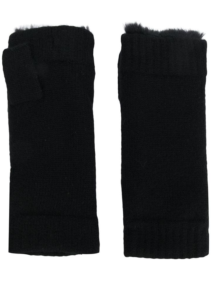 N.peal Fur Lined Fingerless Gloves - Black