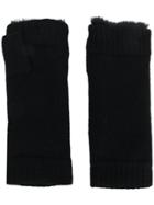 N.peal Fur Lined Fingerless Gloves - Black