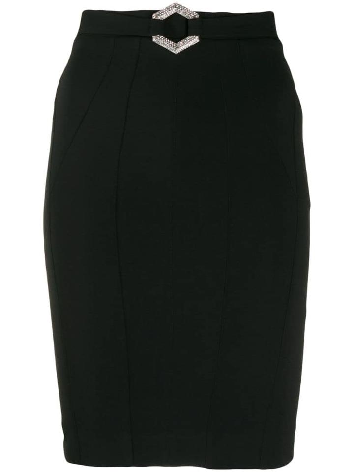 Philipp Plein Elegant Belted Midi Skirt - Black