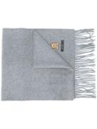 Moschino Logo-embroidered Fringed Scarf - Grey