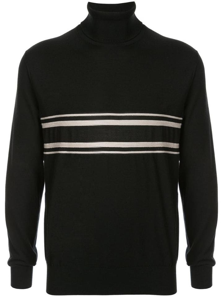 Brioni Turtleneck Stripe Detail Jumper - Black
