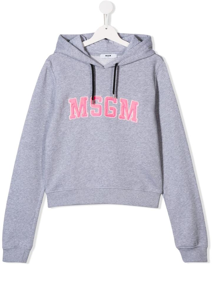 Msgm Kids Teen Logo Patch Hoodie - Grey