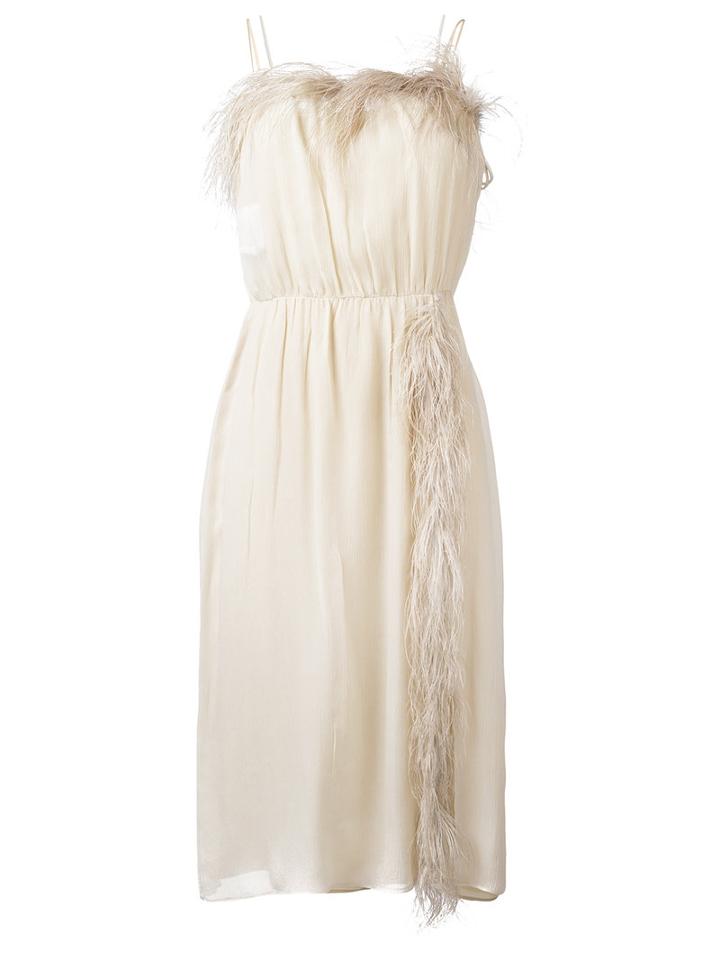 Prada Feather Detail Dress, Women's, Size: 40, Nude/neutrals, Silk