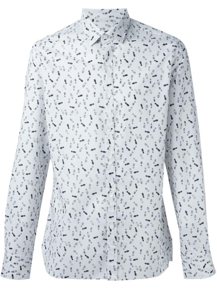 Lanvin Footstep Print Shirt, Men's, Size: 41, White, Cotton