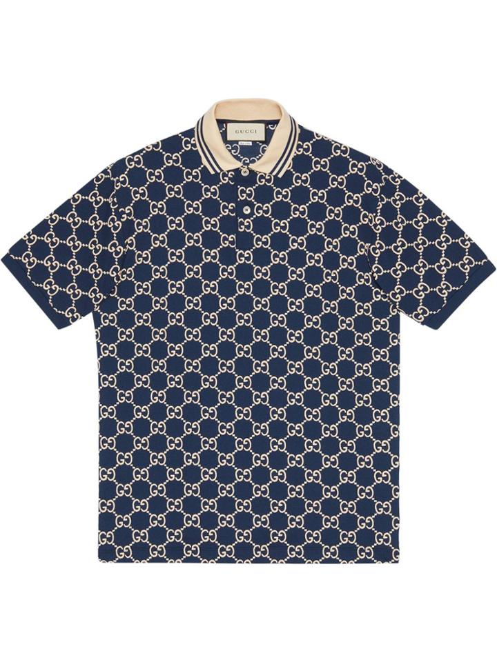 Gucci Embroidered Gg Polo Shirt - Blue
