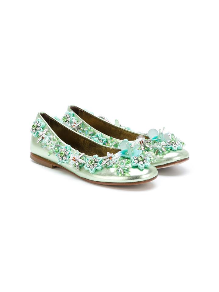 Quis Quis Embellished Ballerinas - Green