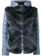 Liska Rabbit Fur Padded Hooded Jacket - Blue