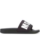 Msgm Logo Print Sliders, Women's, Size: 38, Black, Pvc/rubber