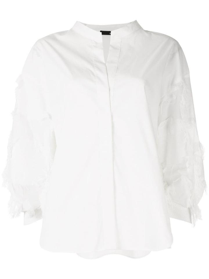 Frei Ea Mandarin Collar Sheer Panel Shirt - White