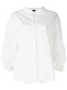 Frei Ea Mandarin Collar Sheer Panel Shirt - White