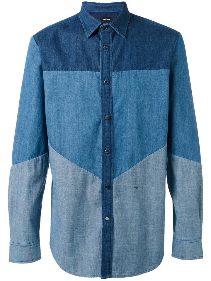Diesel Panelled Denim Shirt, Men's, Size: Xl, Blue, Cotton