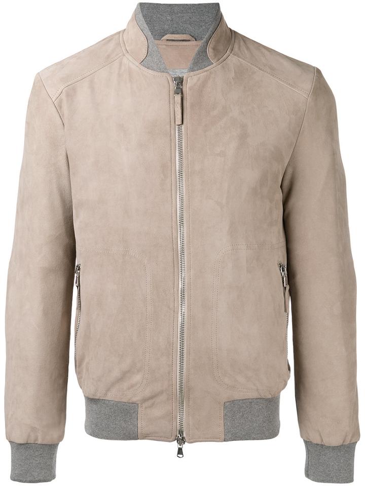 Eleventy Zip Up Bomber Jacket, Men's, Size: 52, Nude/neutrals, Suede/cotton