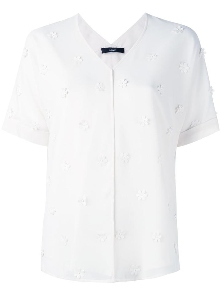 Steffen Schraut - Flower Embellished Shirt - Women - Polyester - 40, White, Polyester