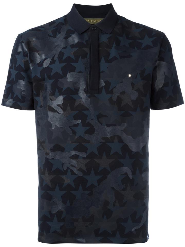 Valentino Rockstud Camustars Polo Shirt, Men's, Size: Large, Blue, Cotton
