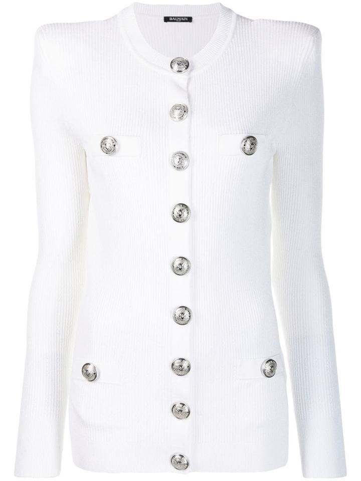 Balmain Ribbed Fitted Cardigan - White