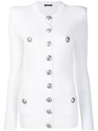 Balmain Ribbed Fitted Cardigan - White
