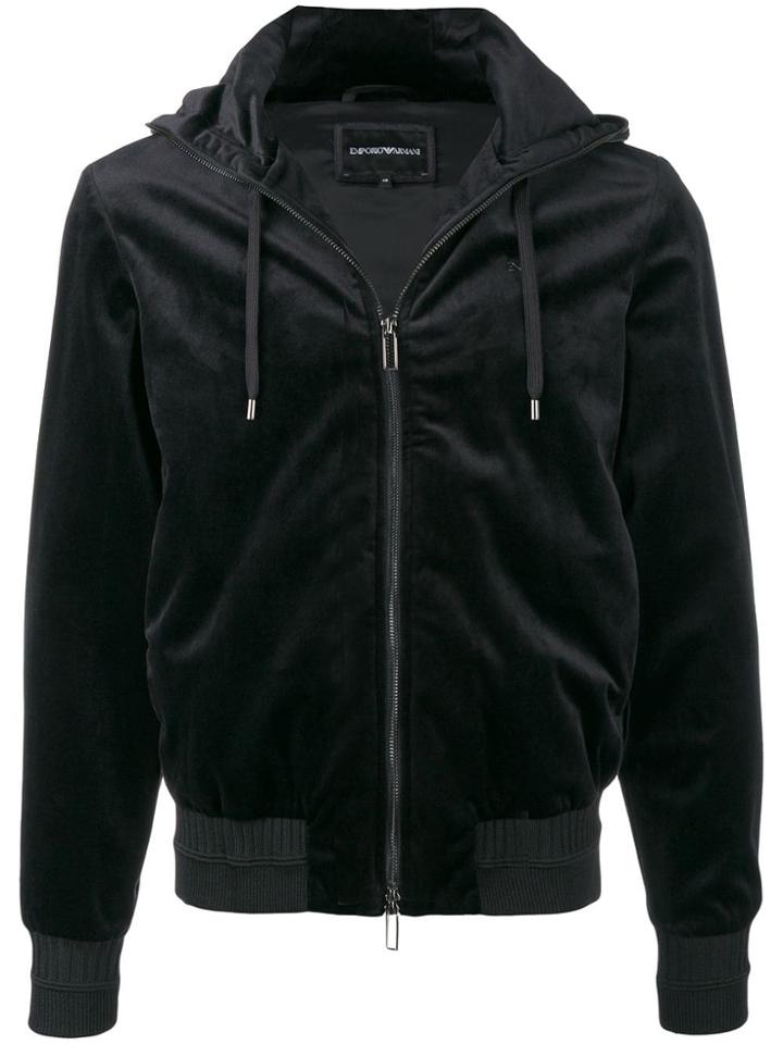 Emporio Armani Velour Zip Hoodie - Black