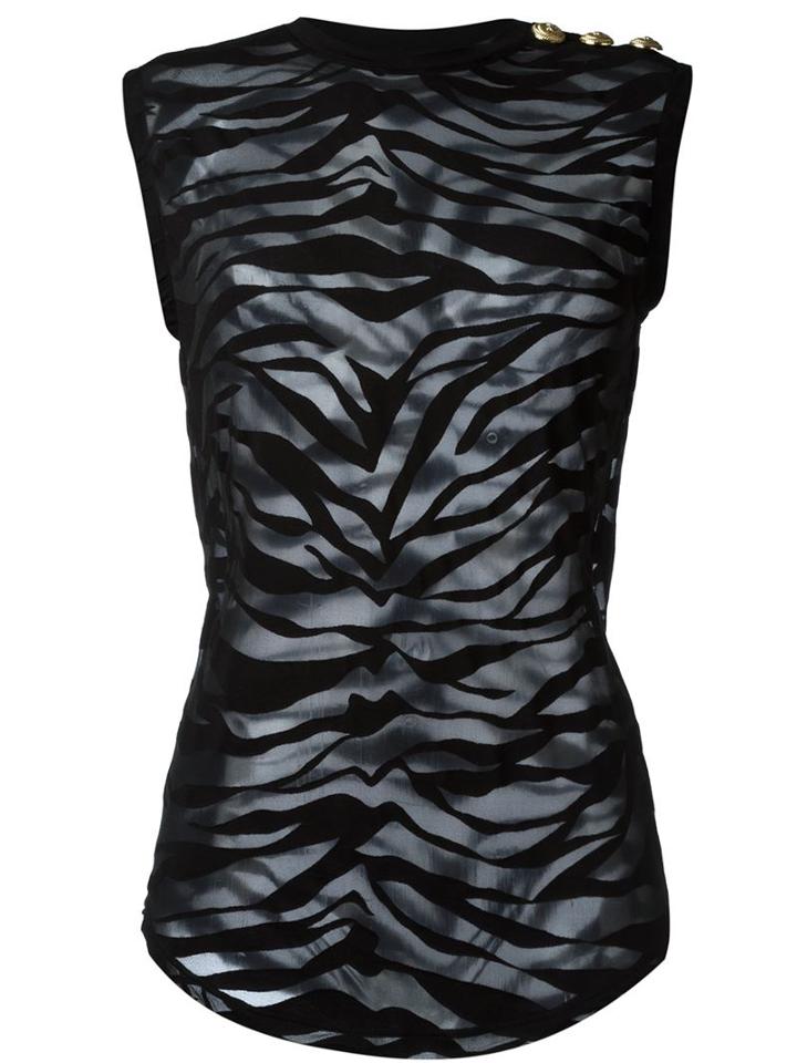 Balmain Sheer Zebra Top, Women's, Size: 36, Black, Cotton/polyamide/spandex/elastane