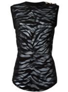 Balmain Sheer Zebra Top, Women's, Size: 36, Black, Cotton/polyamide/spandex/elastane