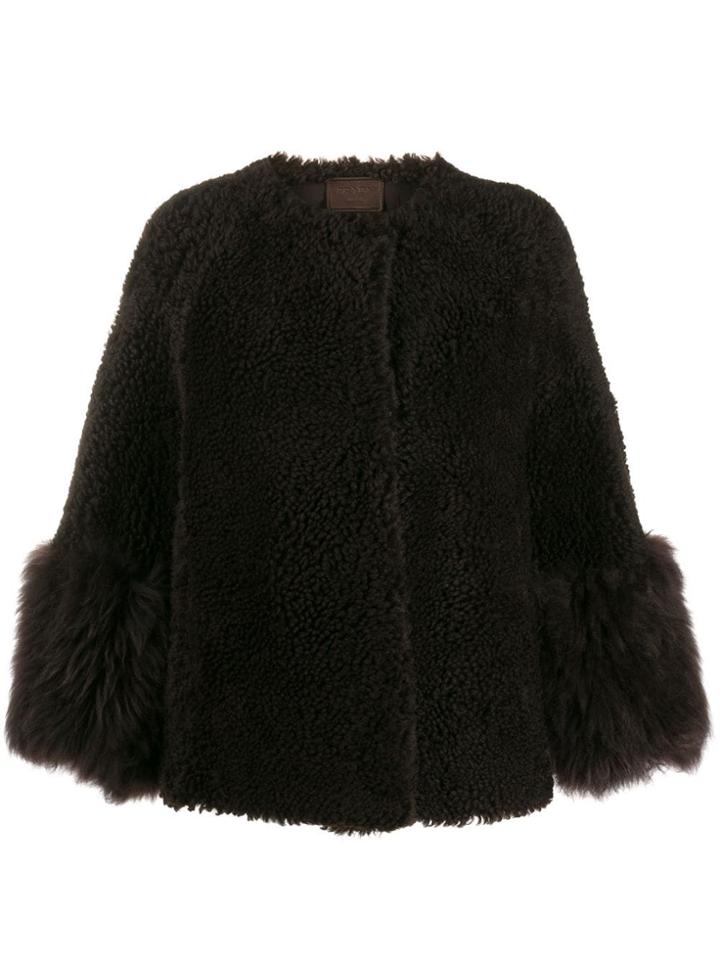 Prada Shearling Single-breasted Coat - Brown