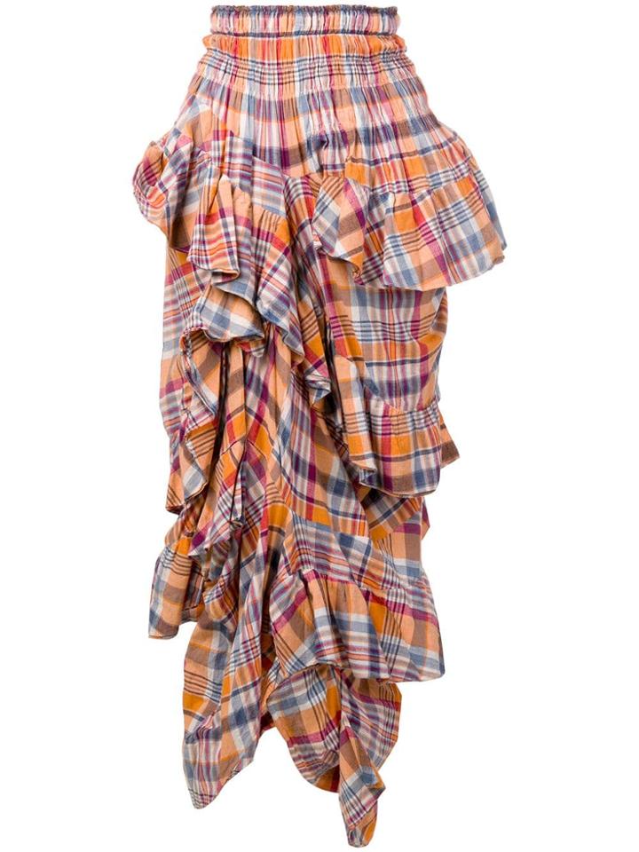 Comme Des Garçons Vintage 1997's Plaid Gathered Skirt - Orange