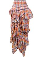Comme Des Garçons Vintage 1997's Plaid Gathered Skirt - Orange