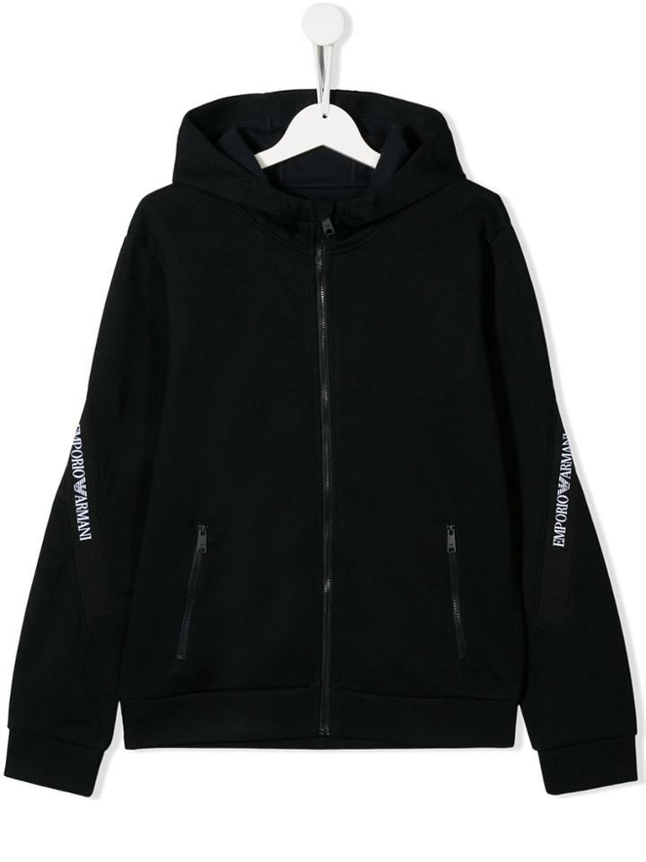 Emporio Armani Kids Teen Logo Striped Hooded Jacket - Blue