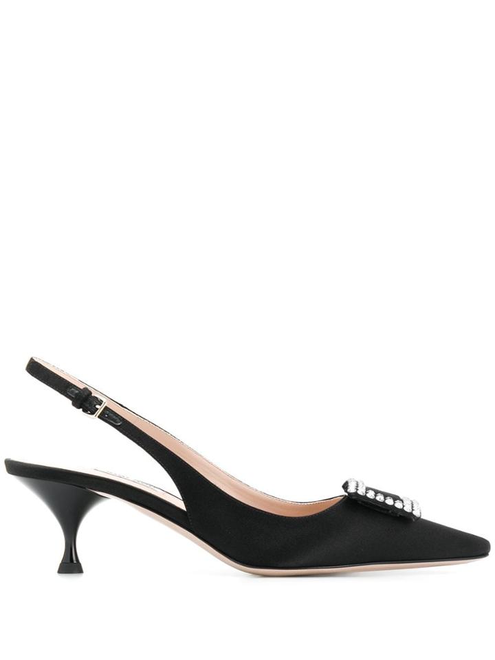 Miu Miu 65mm Crystal-embellished Brooch Slingback Pumps - Black