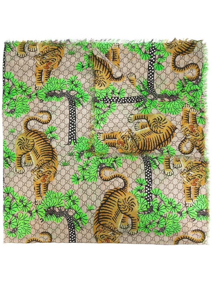 Gucci Gucci Bengal Printed Scarf, Beige, Modal/silk