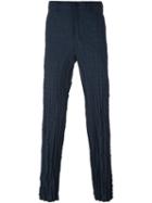 Issey Miyake Creased Slim-fit Trousers, Men's, Size: 5, Blue, Polyester