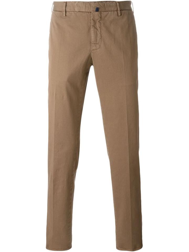 Incotex Slim Fit Chinos, Men's, Size: 50, Brown, Cotton/spandex/elastane