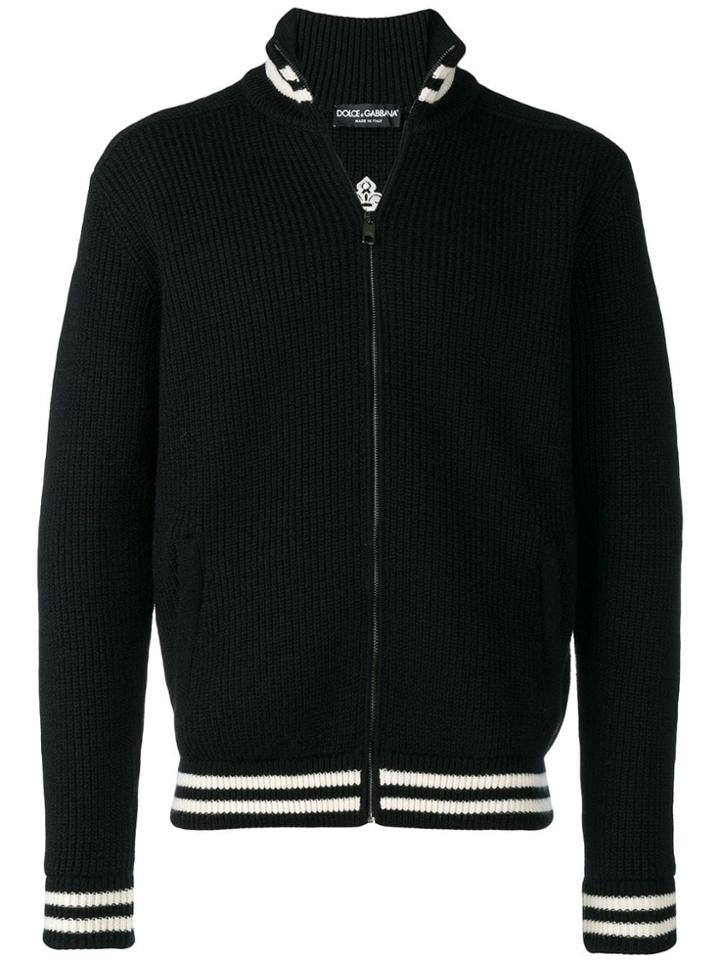 Dolce & Gabbana Logo Waffle Knit Cardigan - Black