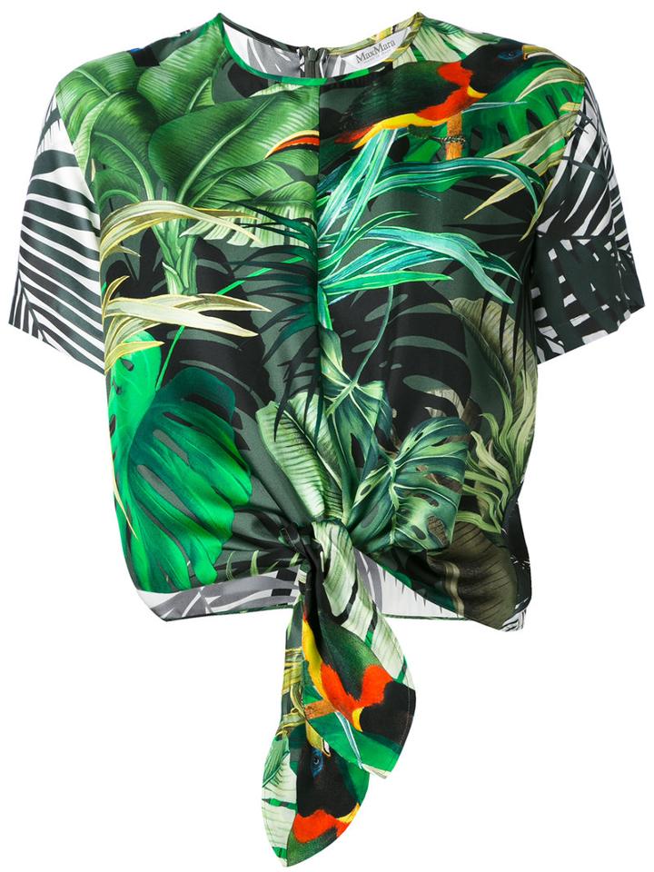 Max Mara - Printed Tie Front Top - Women - Silk - 40, Green, Silk