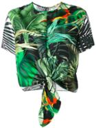 Max Mara - Printed Tie Front Top - Women - Silk - 40, Green, Silk