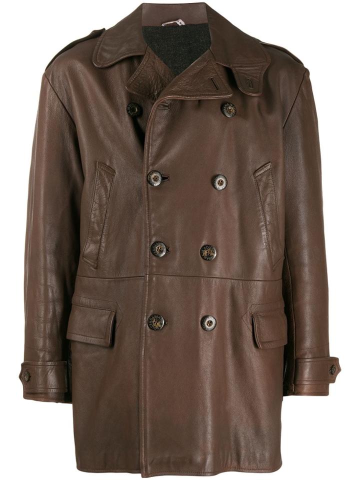 Dolce & Gabbana Pre-owned 1990's Double Breasted Leather Coat - Brown